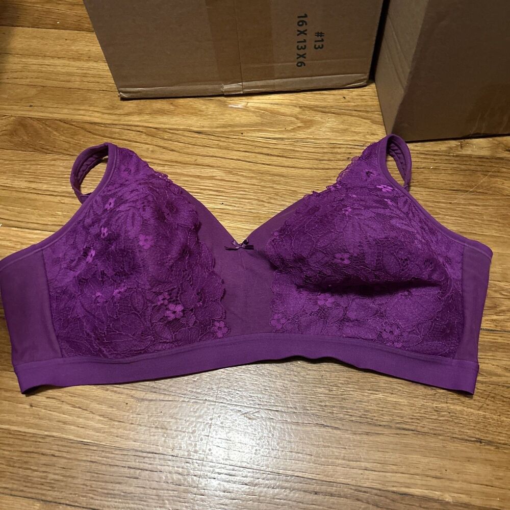 Lane Bryant Cacique Bra Lightly Lined Full Coverage Purple  w/ Lace Edging 48D